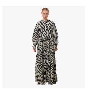 Stella Nova Isolda Dress: Zebra Print Maxi Dress - Black & Cream Long Sleeve